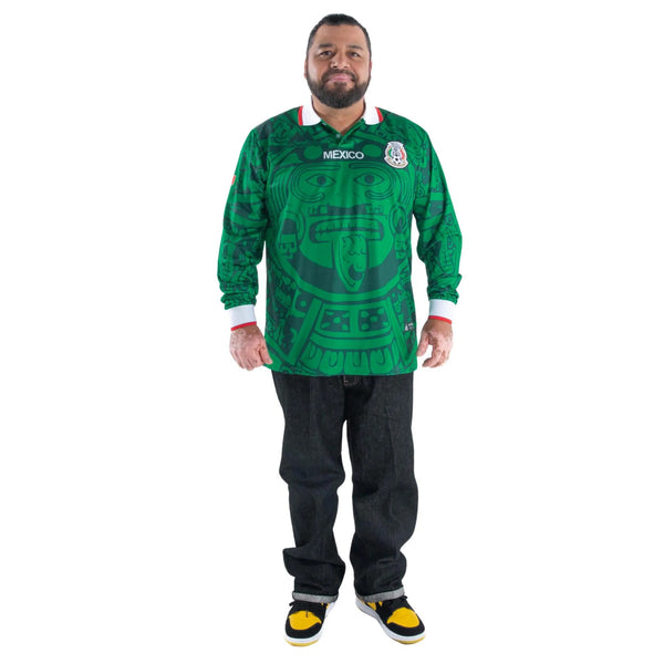 Retro 1998 Mexico Soccer Jersey Long Sleeve Green Aztec Print