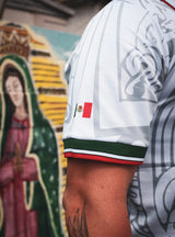 MadStrange Retro 1998 Mexico Soccer Jersey in White with Aztec Calendar
