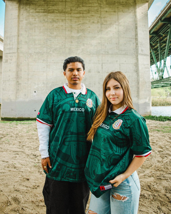 Vintage Style 1998 Mexico Soccer Jersey Green Aztec Calendar MadStrange