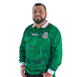 Retro 1998 Mexico Soccer Jersey Long Sleeve Green Aztec Print
