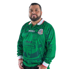 Retro 1998 Mexico Soccer Jersey Long Sleeve Green Aztec Print